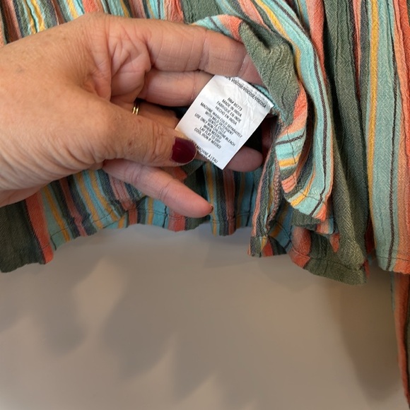 O’NEILL Rosie Stripe Top Bohemian Tie Closure Medium Green Blue - Picture 4 of 9